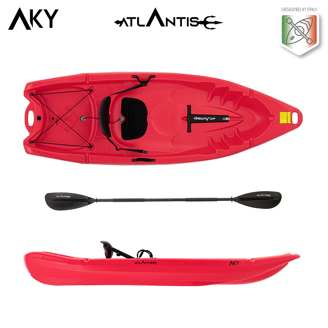 Kayak - canoa Atlantis AKY rossa - cm 240 - pagaia e schienalino -adulto + bambino